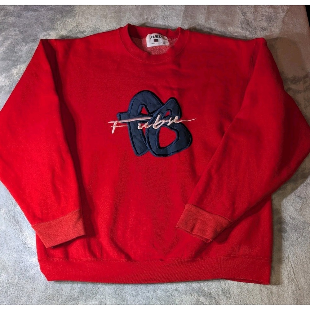 Vintage Y2K FUBU Crewneck Pullover Sweatshirt Embroidered Spellout Red XL